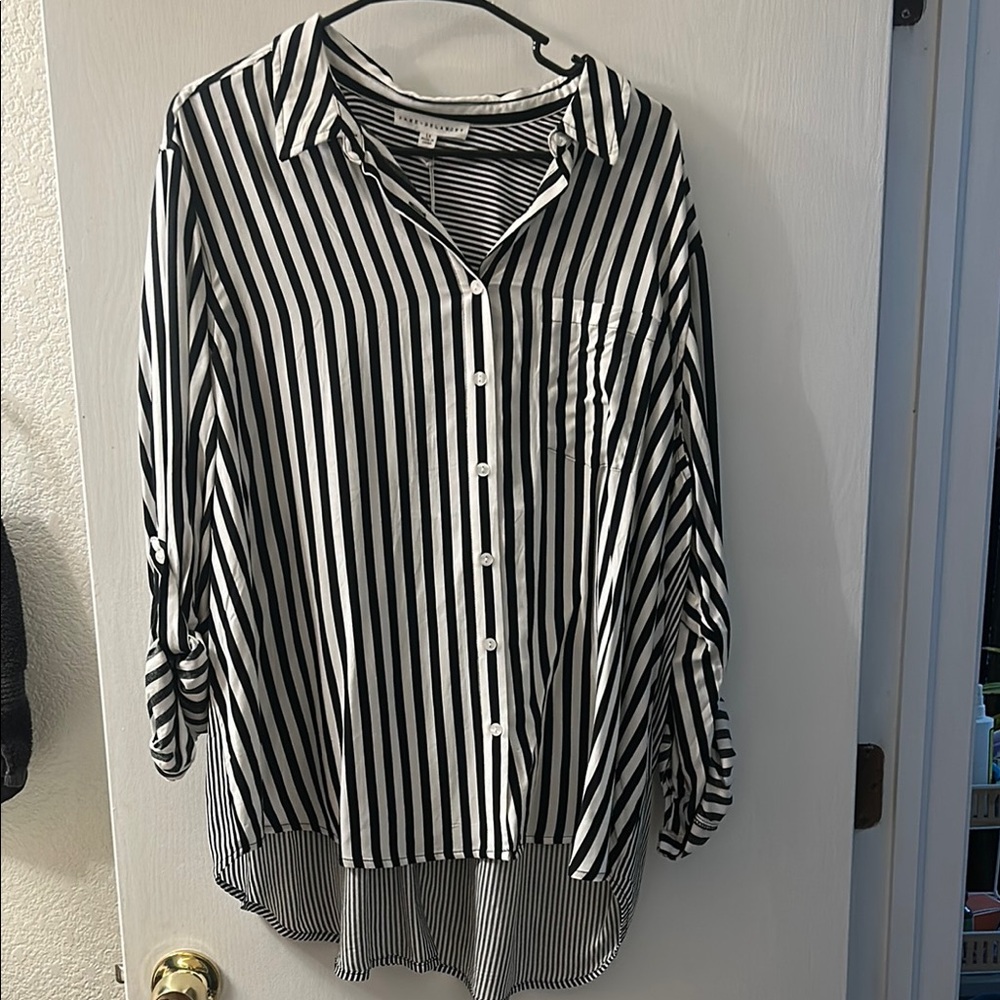 Jane and Delancey Black and White Striped Button Down Shirt